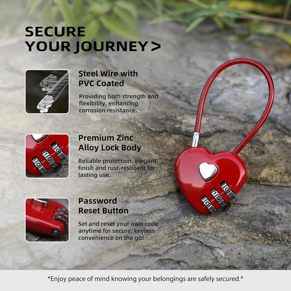 Small Combination Padlock, Cable Locks with Combination, Cute Padlock with Number, Combo Cable Lock for Luggage, Suitcase, Gym Locker, Backpack Zipper, Bag, Toolbox, Helmet, Travel Safe