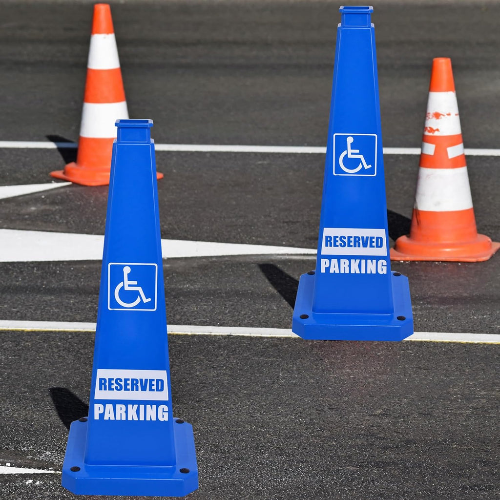 OrangeStar 6-Pack 28" Reserved Parking Cones, Large 4-Sided Message Safety Traffic Cones with Heavy Rubber Base for Indoor Outdoor Use, Parking Lot Control, Driveway Barriers, Blue