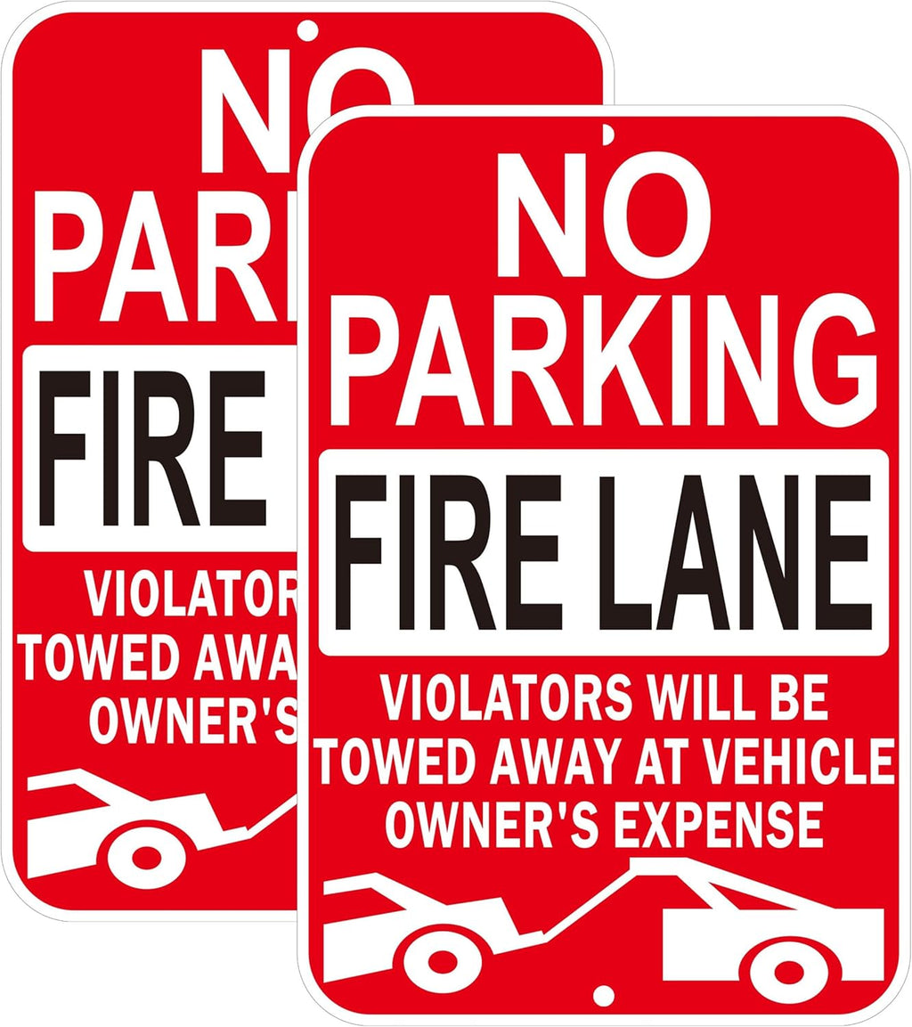 No Parking Fire Lane Signs, Red, Reflective Aluminum, 12 x 18 Inches, Weather Resistant, Wall Mount, 2 Pack