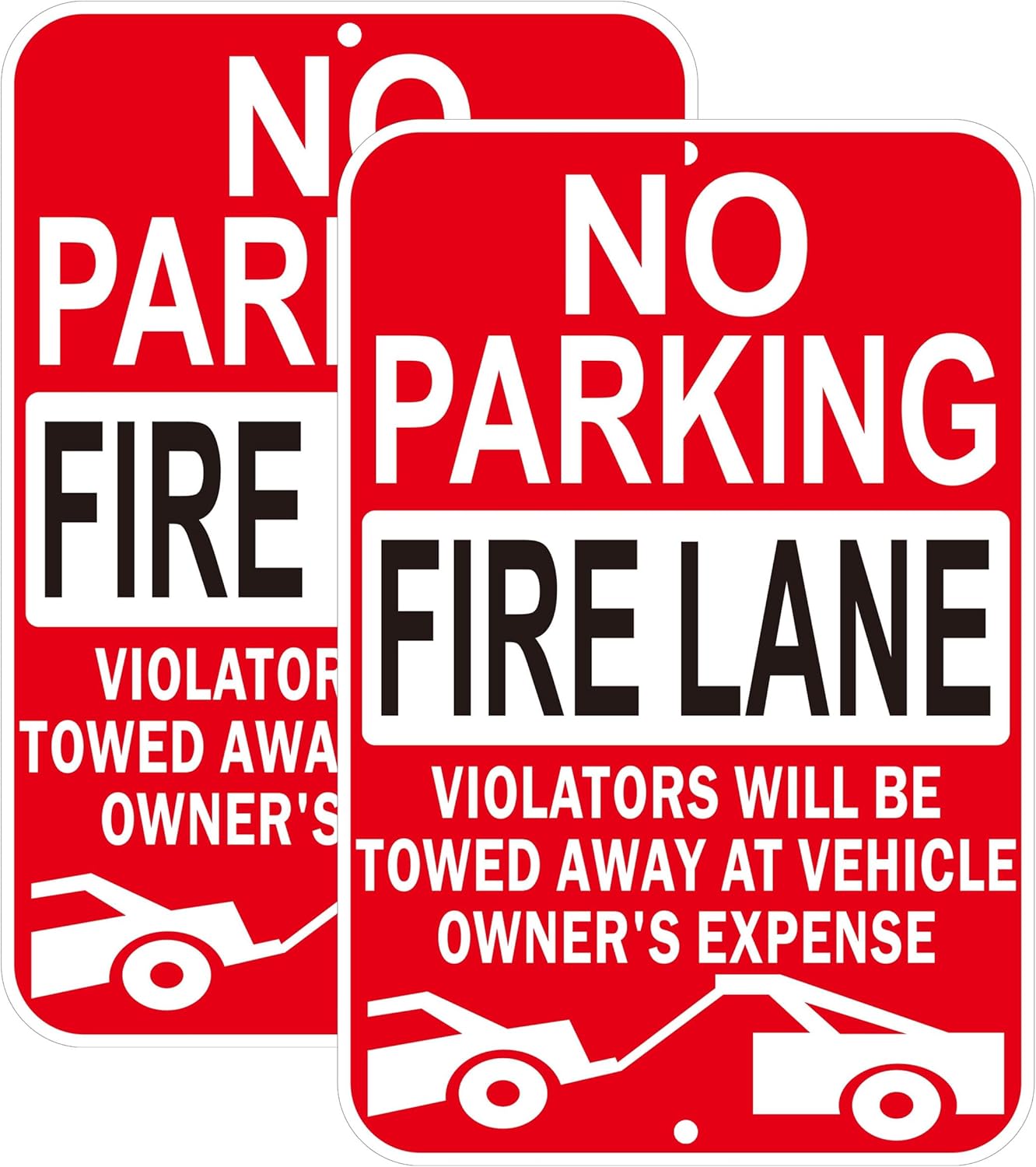 No Parking Fire Lane Signs, Red, Reflective Aluminum, 12 x 18 Inches, Weather Resistant, Wall Mount, 2 Pack
