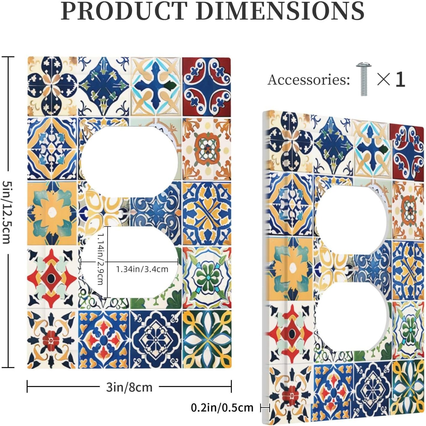 Outlet Covers Moroccan Traditional Mexican Talavera Til 1 Gang Duplex Light Switch Cover Decorative Switch Plates Electrical Receptacle Faceplate Wall Plate for Kitchen Home Decor