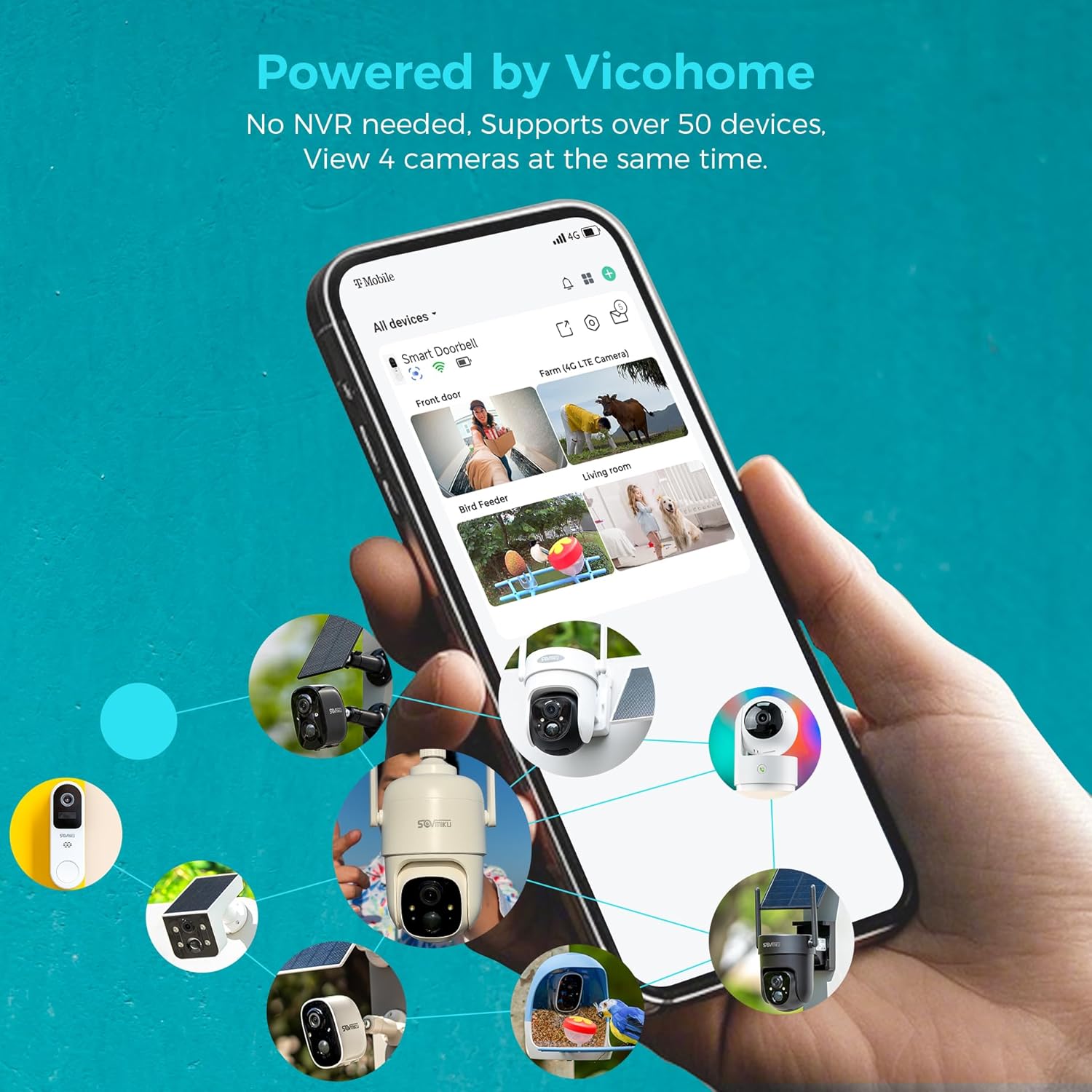 Vicohome CQ4G 2K AI Solar Security Camera Wireless Outdoor, Battery Powered Cam, Color Night Vision, Two Way Audio, Motion Detection, Easy to Setup, Audible Flashlight Siren, 180 Days Exchange Policy