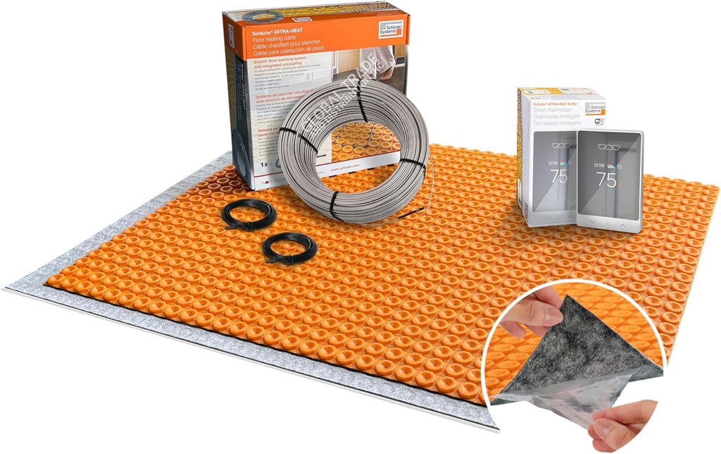 All-in-one Electric Radiant Floor Heating Kit 32 Sq Ft 120V with Smart WiFi Programmable Touchscreen Thermostat, Duo Peel and Stick Heating Uncoupling Membrane, Underfloor Heating Cable
