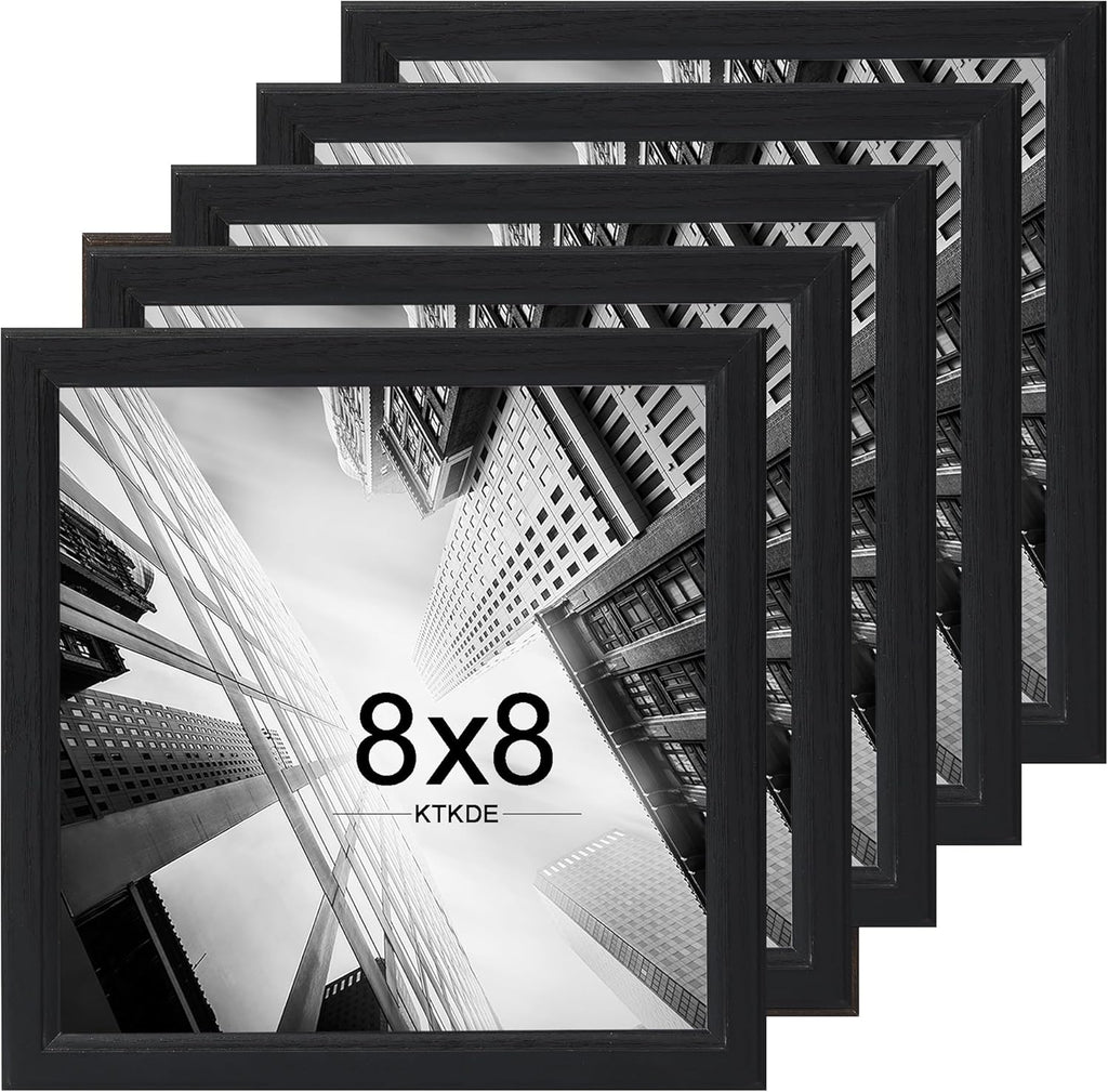 KTKDE 8x8 Picture Frame Set of 5, Black Wooden frames, Wall Hanging for Tapletop Display, Best Square Photo Frame Studio Gallery for Photos, Posters & Art Prints