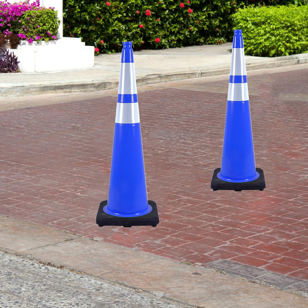 8 Pack 36 Inch Blue Traffic Cones with Reflective Tape, Heavy Duty Black Base Safety Cones for Airports, Warehouses and Large Event Spaces (8, Blue, 36 Inch)