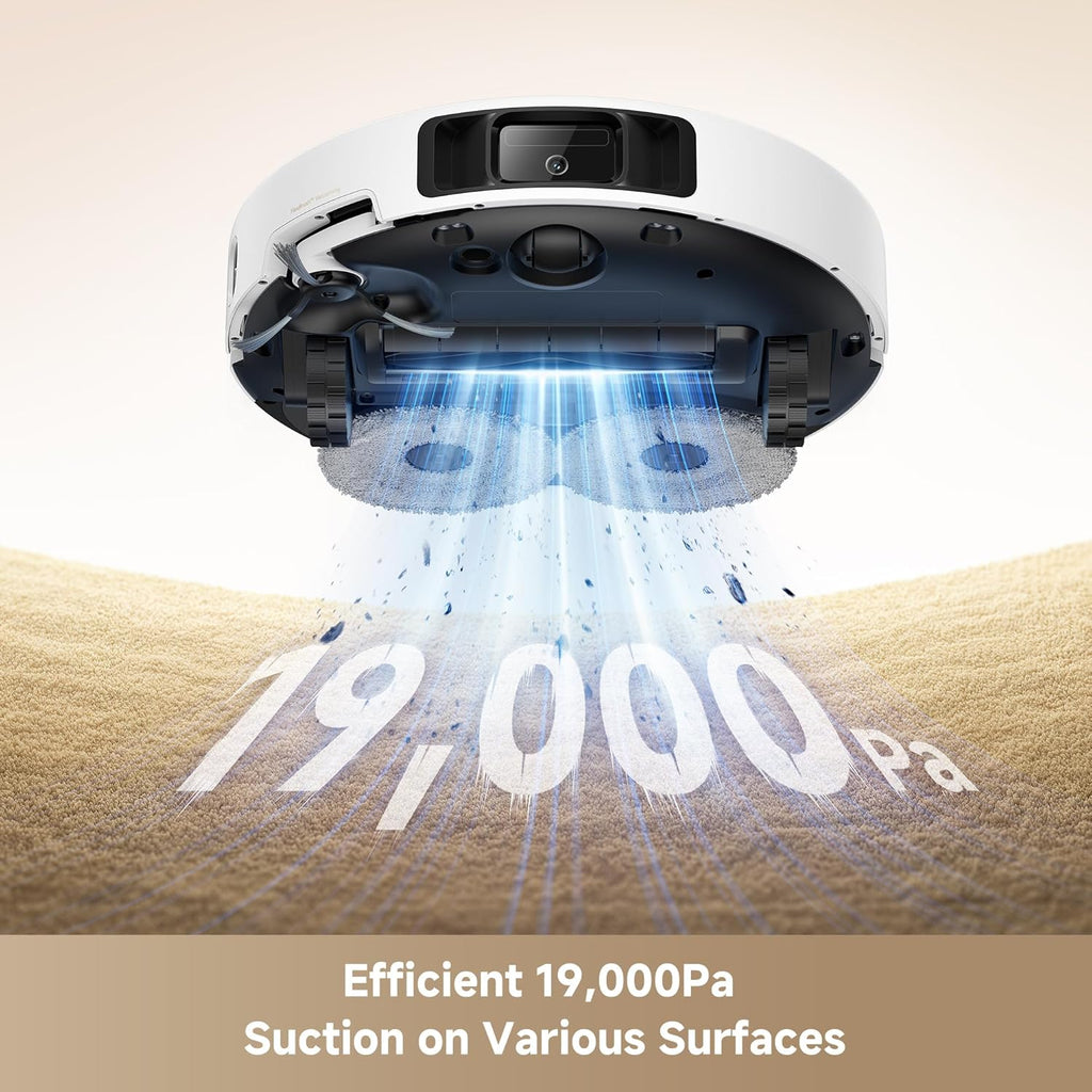 Mova P50 Ultra Robot Vacuum Cleaner with Flexible Mop, 19,000 Pa Suction Power with Anti-Tangle Brush, Corner and Edge Cleaning, 167℉ Automatic Cleaning & Self-Drying & Cleaning, Auto Empty & Refill