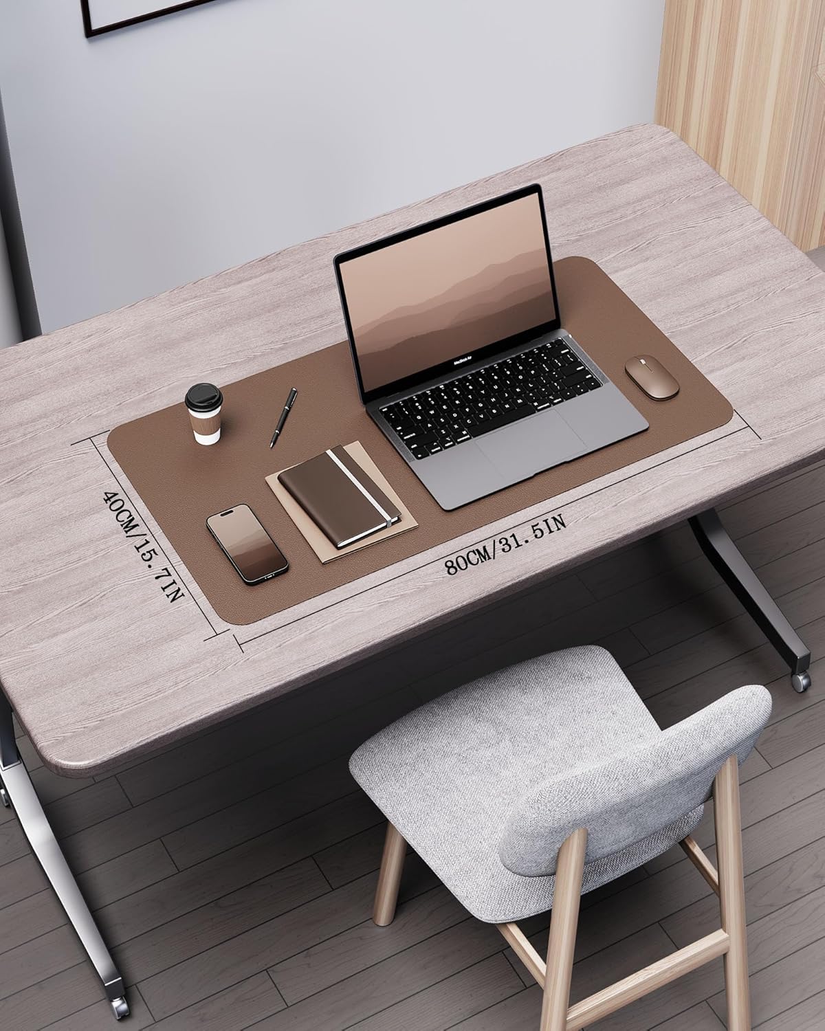 YSAGi Double-Sided Desk Pad, 31.5"x15.7"Leather Desk Mat, Eco Cork Desk Pad Protector,Large Mouse Pad,Waterproof Desk Blotter for Office/Home(Coffee)