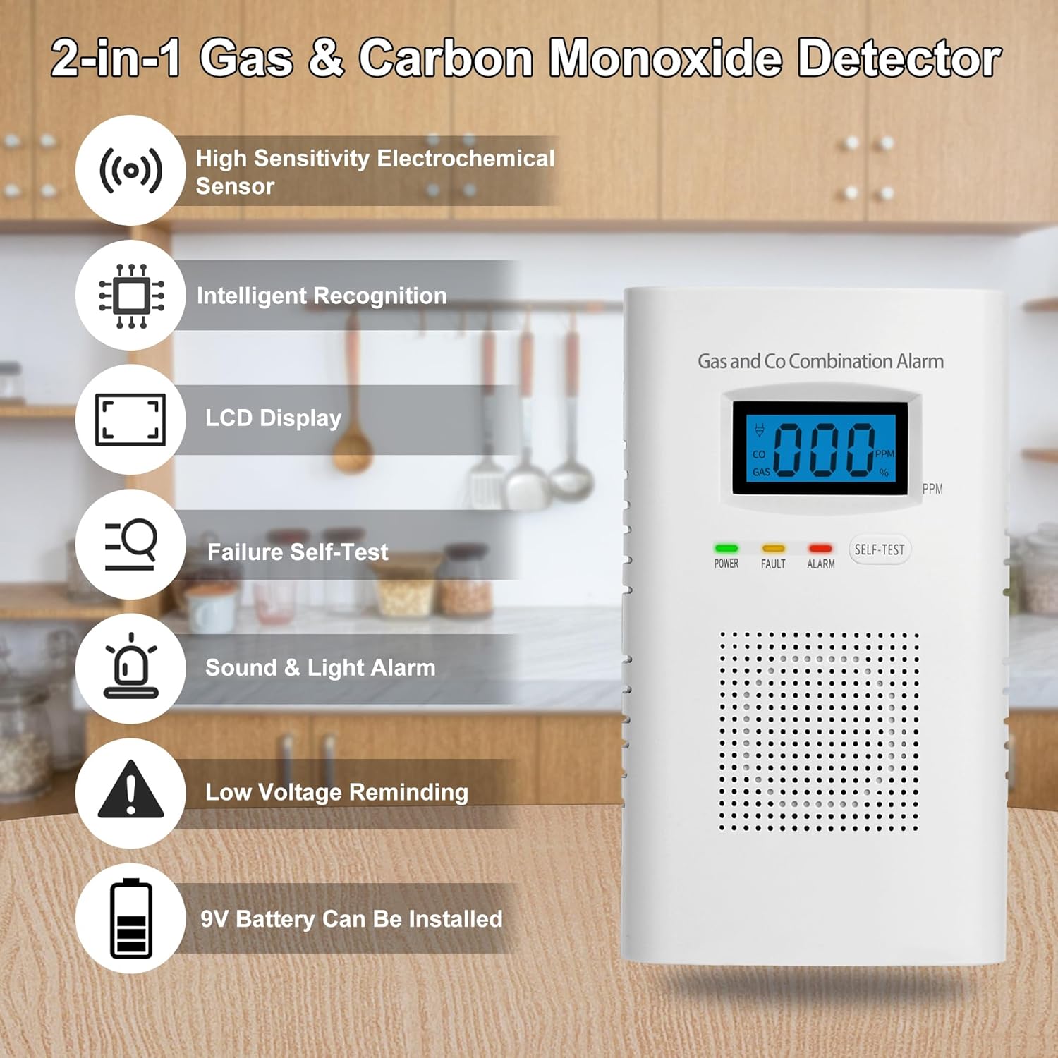 Combination Gas & Carbon Monoxide Detectors - 3 Packs Plug in Carbon Monoxide Alarm & Natural Gas Detector for Home, 2-in-1 Co Detector & Combustible Gas Detector with Digital Display, Easy to Install
