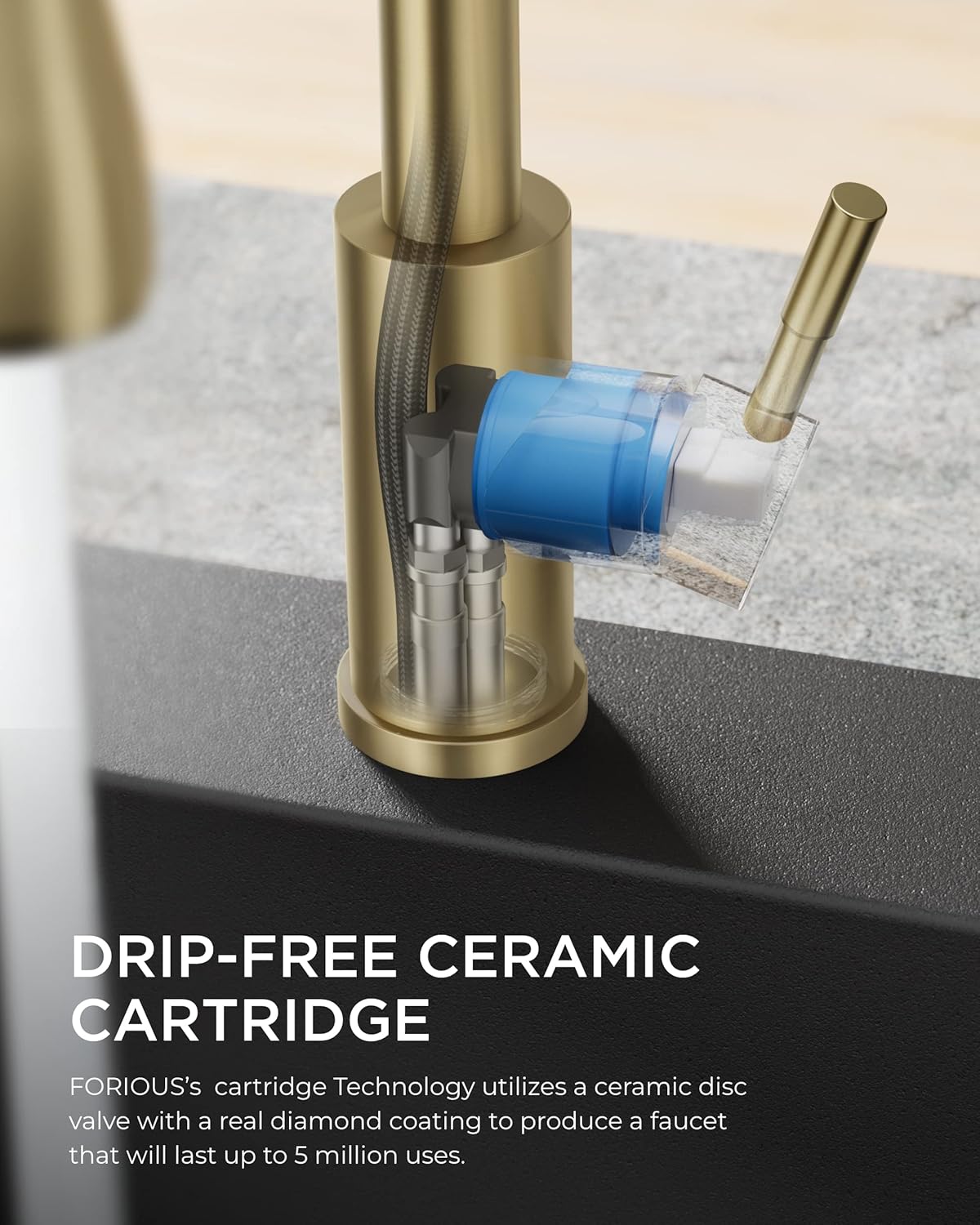 FORIOUS Gold Kitchen Faucet with Pull Down Sprayer, High Arc Single Handle Classic Stainless Steel Sink Faucet 1 or 3 Hole, Suitable for Farmhouse Camper Laundry Rv Bar