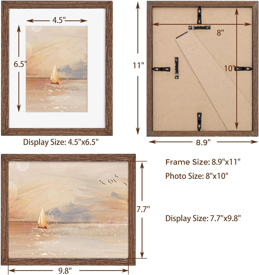 Fun Memories 8x10 Wood Picture Frame, Solid Oak Wood Frame 10x8 for Wall & Tabletop Display, 5x7 Picture Frame with Mat 8x10, 8 x 10 Photo Frame Wood with Tempered Glass, Walnut Color, 1 Pack