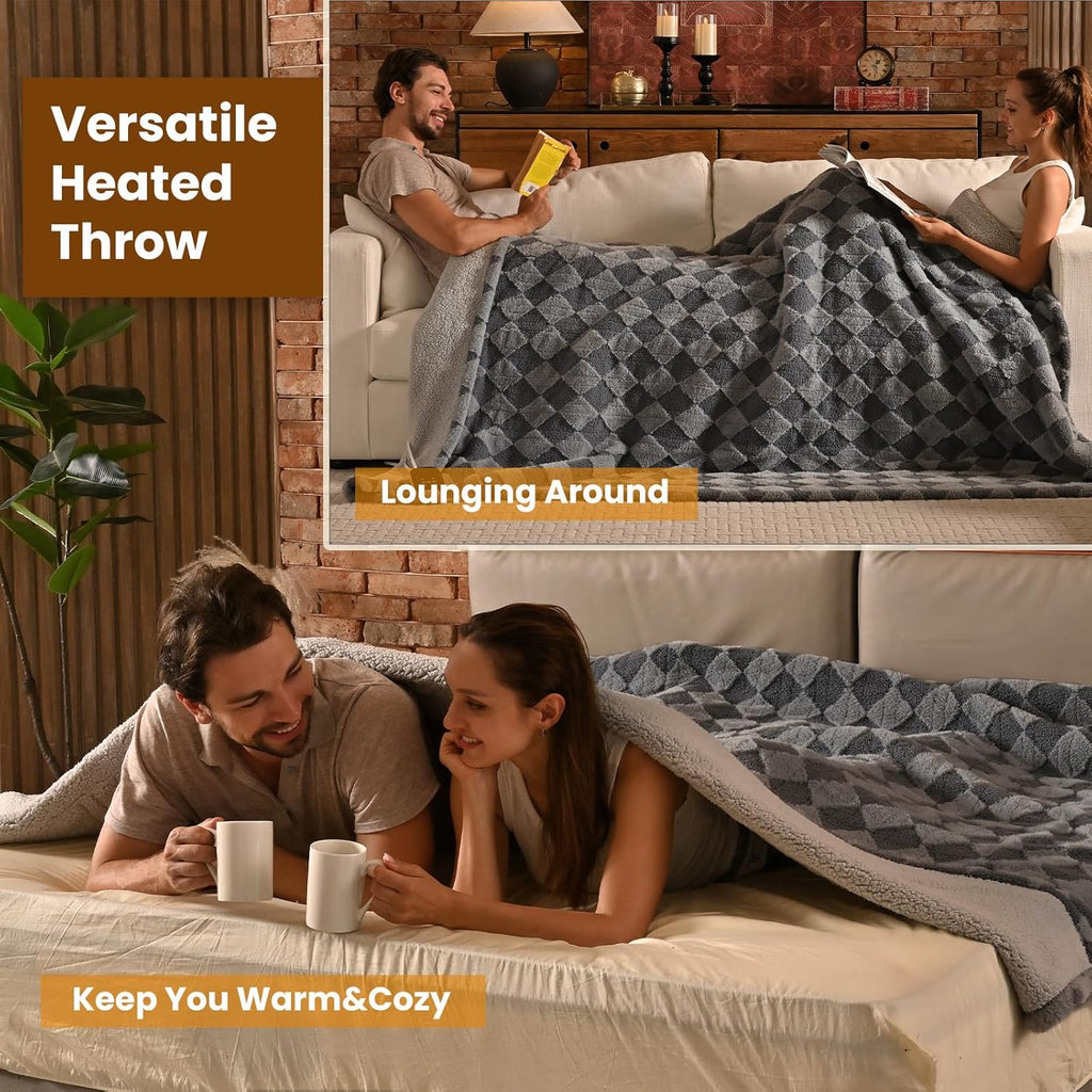 Bearhug Heated Blanket King Size 100" x 90" Dual Controller Electric Blanket Gray Teddy Faux Fur& Warm Sherpa Heating Blanket 10-Heat Levels& 1-12H Auto Off, ETL, Machine Washable, Gift Box