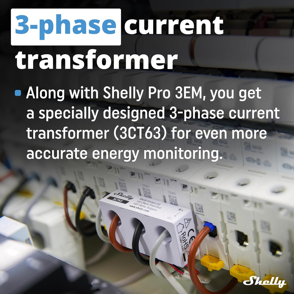 Shelly Pro 3EM 3CT 63 | Wi-Fi & LAN 3-Phase Professional Smart Energy Meter | DIN Rail | Home Automation | Compatible with Alexa & Google Home | iOS Android App | No Hub | Photovoltaic Ready