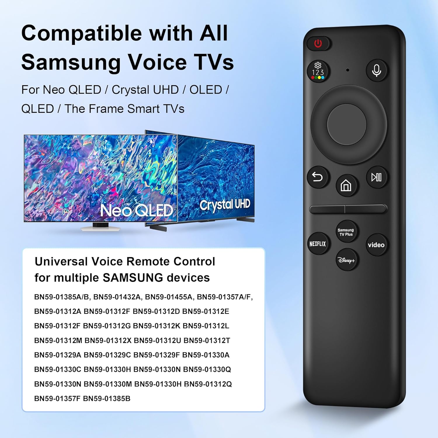 Rechargeable Voice Remote for Samsung Smart TVs, Replacement for 2021–2025 Samsung TV Remote Control with Solar Charging and Voice Search, Compatible with BN59-01432A