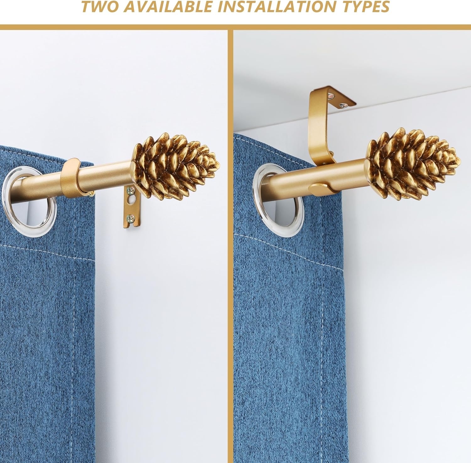 Gold Curtain Rods for Windows 48 to 84 Inches, 1 Inch Diameter Heavy Duty Single Curtain Rod, Adjustable Window Curtain Rod Drapery Rod with Decorative Finials
