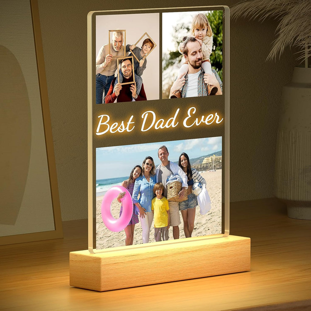 Custom Picture Frames with Photo, Personalized Photo Frame with Night Light, Customized Photo Frames, Personalized Valentines Day Gifts for Dad Baby Kid Family
