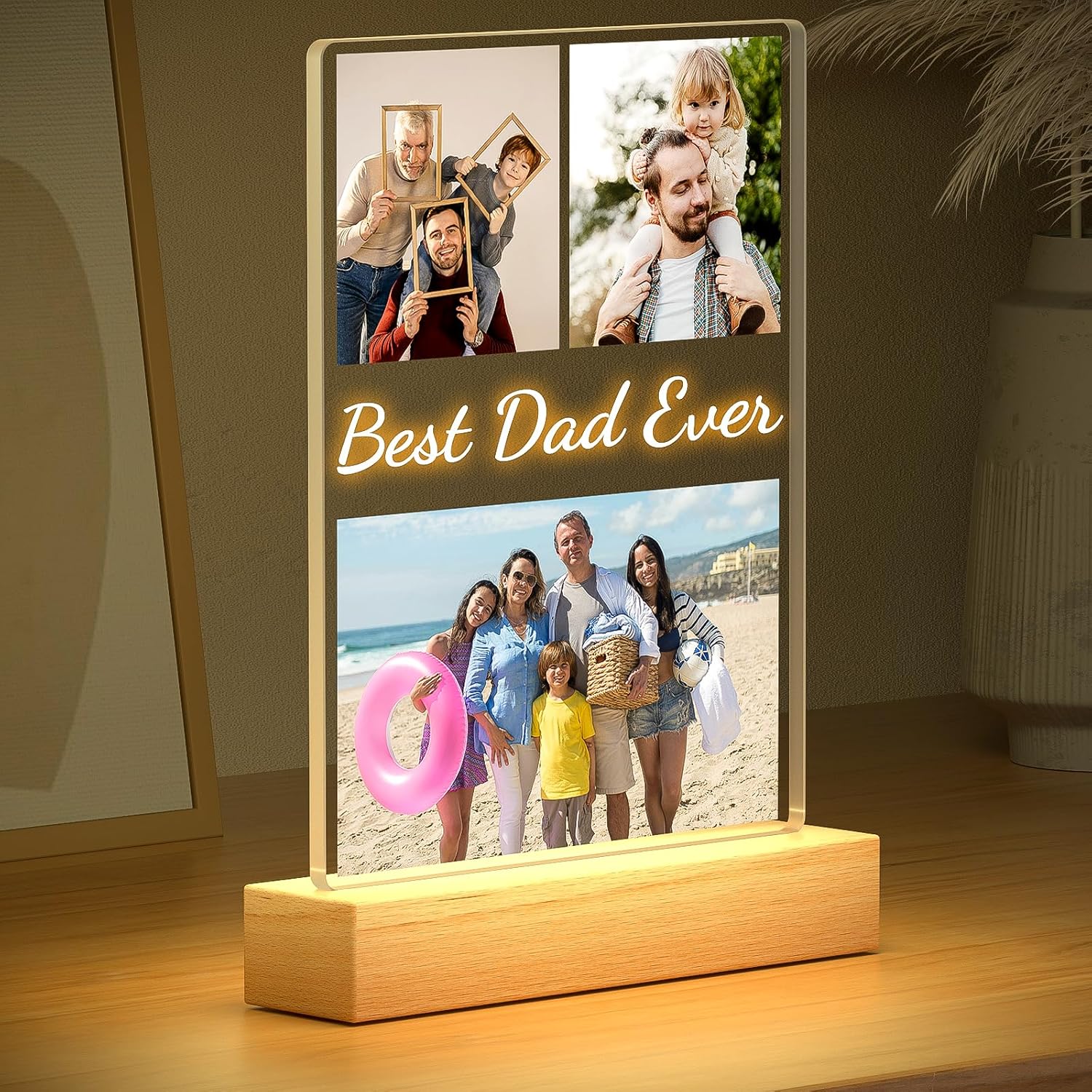 Custom Picture Frames with Photo, Personalized Photo Frame with Night Light, Customized Photo Frames, Personalized Valentines Day Gifts for Dad Baby Kid Family