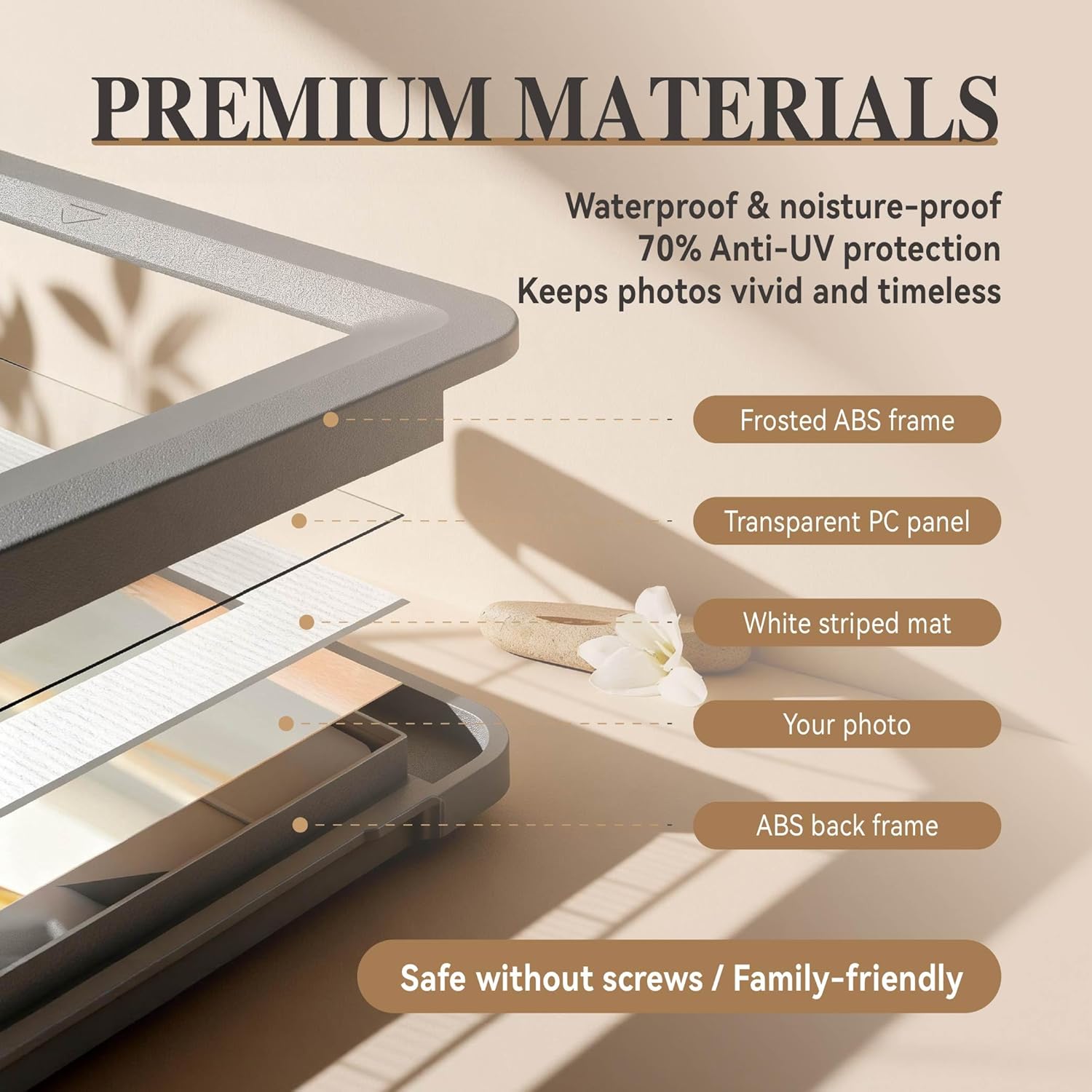 Dark Gray 5x7 Picture Frame with Acrylic Front, ABS Frame for 5x7 or 4x6 Photos, Shatterproof UV-Resistant Tabletop Photo Frame, Vertical/Horizontal Display for Home Décor