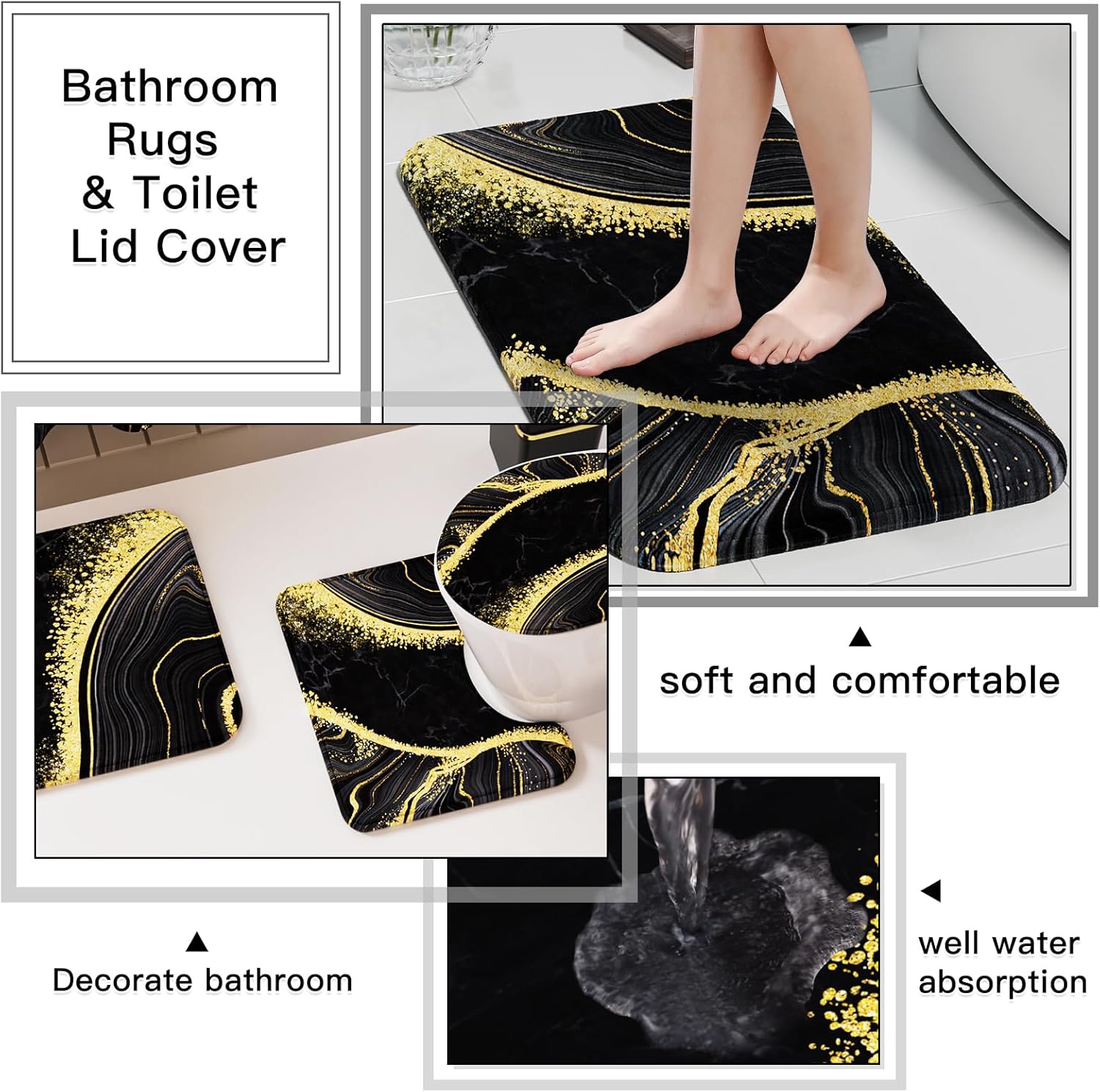 25PCS Bathroom Accessory Set, Black Bathroom Set with Large-Capacity 4 Gallon Trash Can,Bathroom Sets with Shower Curtain and Rugs, Bathroom Rugs Set, Home Decor