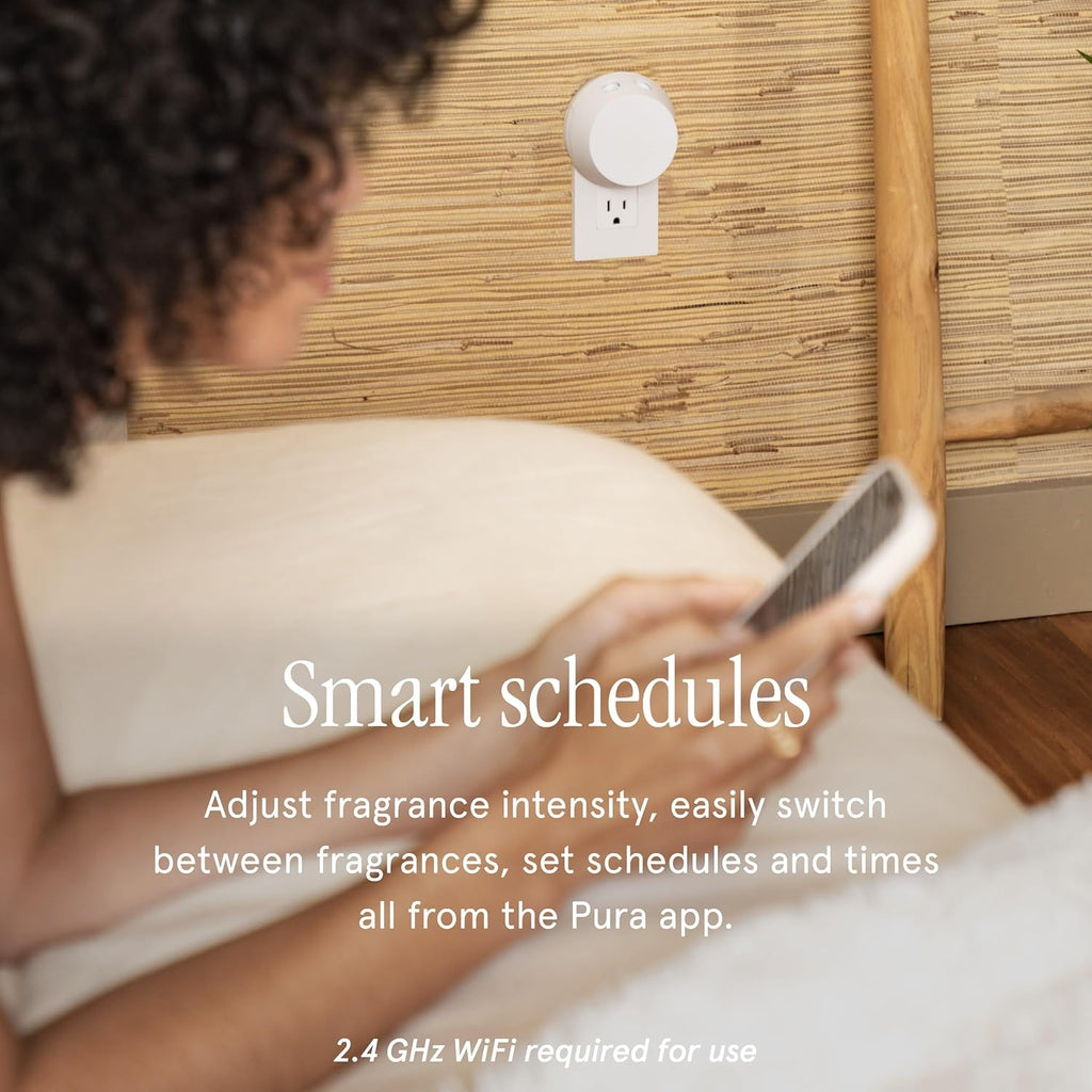 Pura 4 Smart Home Fragrance Device Starter Set - Scent Diffuser for Home - Ocean Tide & Sea Salt, Tobacco Patchouli, Catcus Flower, Bamboo & Green Tea