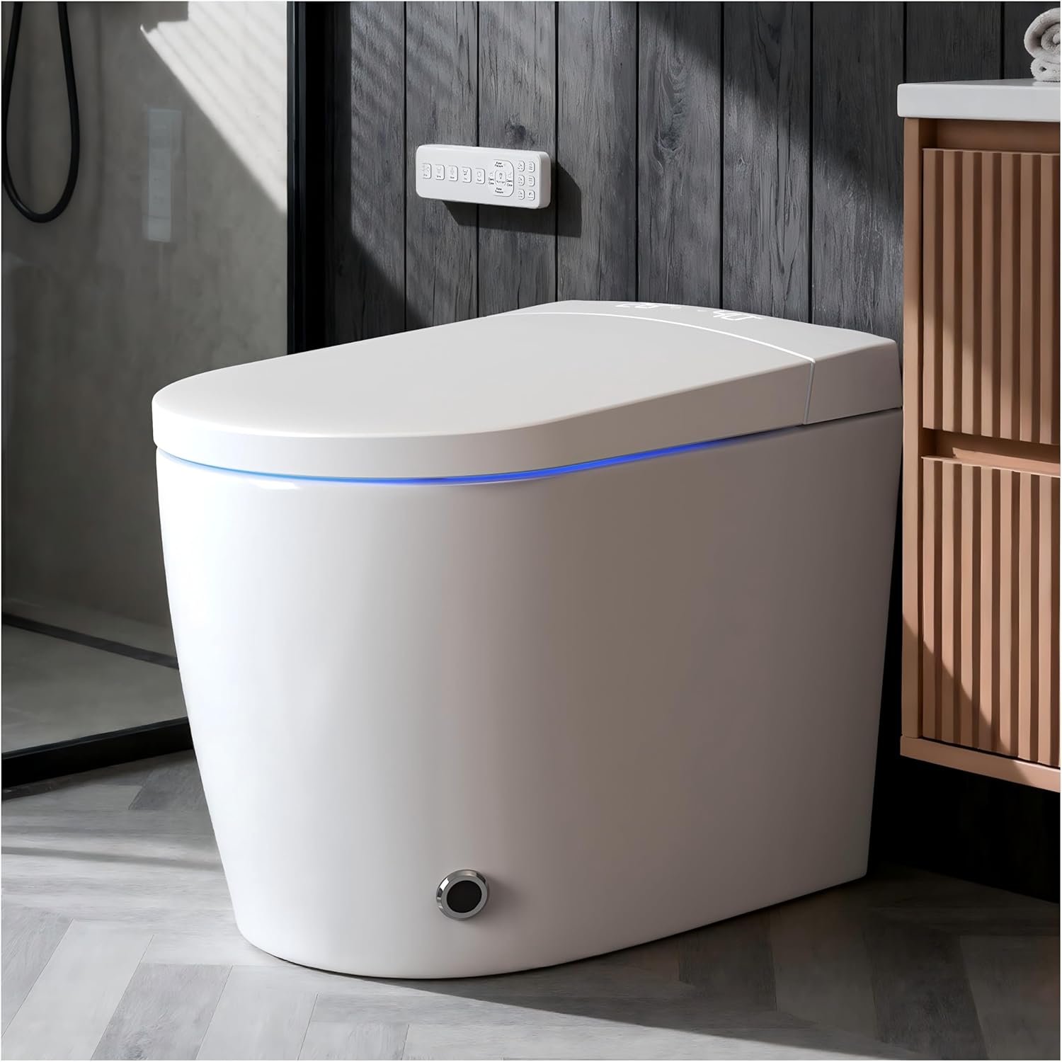 WANSID Compact Smart Toilet With Bidet, Heated Seat, Auto Open/Close Lid, Blackout Flush, Warm Water & Air Dry Function, One-piece Toilet with Tankless Design, Space-Saving, Night Light