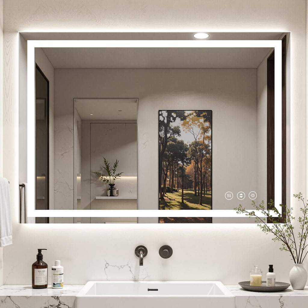 48X40 LED Bathroom Mirror with Lights, Anti-Fog, Backlit + Front Lit (CRI>90), Lighted Bathroom Vanity Mirror for Wall, Memory Function, Dimmable, Tempered Glass, Shatter-Proof