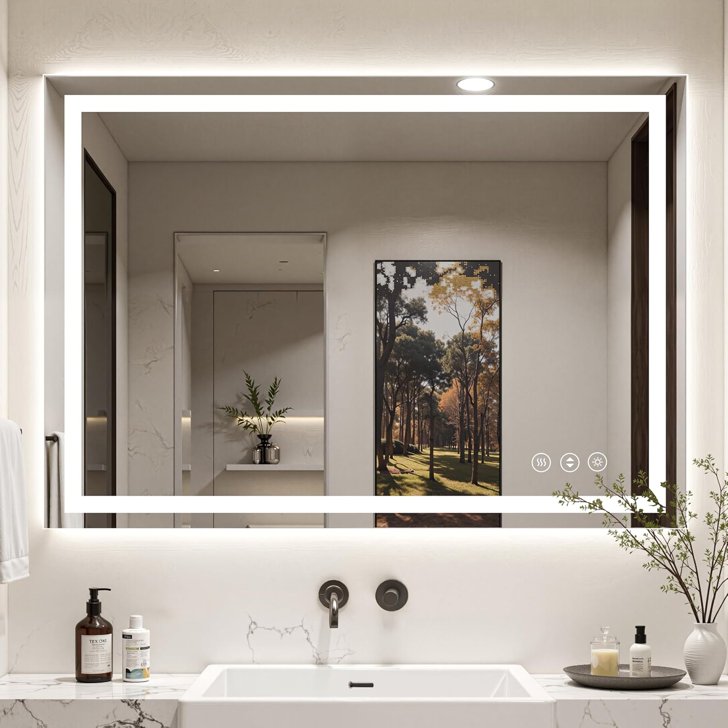 48X40 LED Bathroom Mirror with Lights, Anti-Fog, Backlit + Front Lit (CRI>90), Lighted Bathroom Vanity Mirror for Wall, Memory Function, Dimmable, Tempered Glass, Shatter-Proof