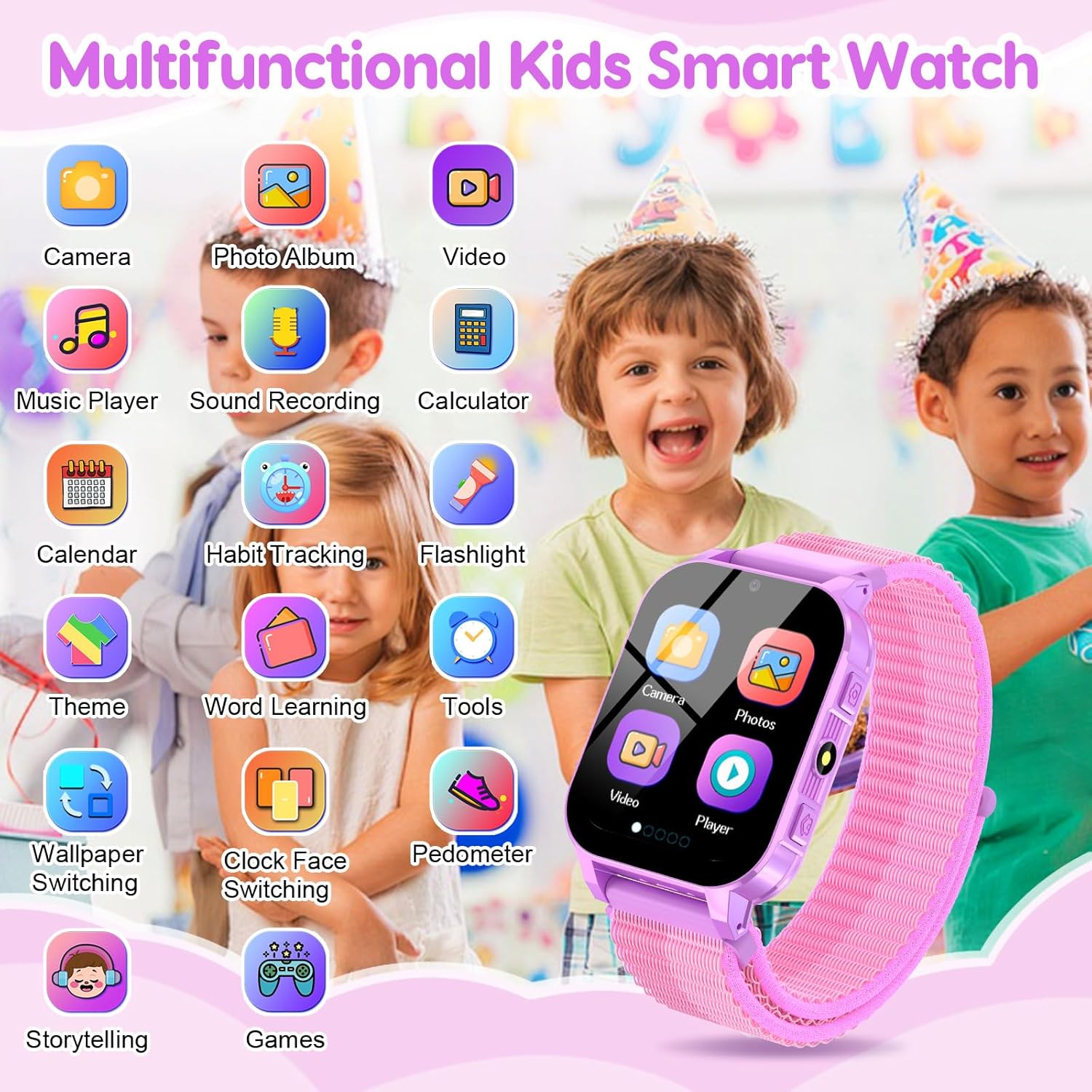 cjc HD Touchscreen Smartwatch for Girls Ages 4-12 - Includes 28 Games, Camera, Music, Pedometer - Fun & Educational Birthday Gift Idea (Purple)
