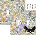 Decorative Light Switch Plate Covers Cute Black Cat in a Flower Patch Botanical Garden 2 Gang Wall Plate Double Toggle Double Light Switch Covers for Bedroom Home Decor （2 Pack）