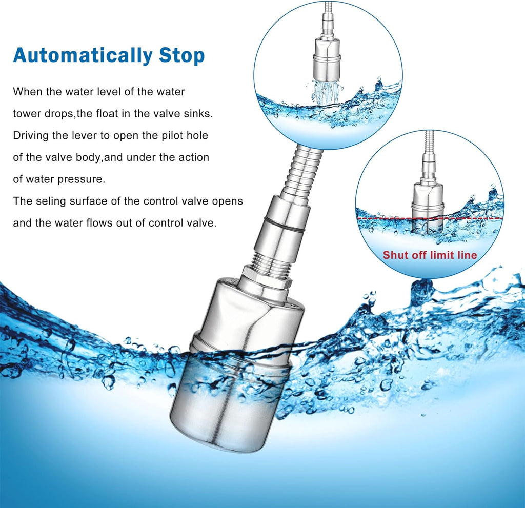 Mornajina 1/2" 3/4" 1" Automatic Float Valve, 304 Stainless Steel Fully Automatic Water Level Control Float Valve, Auto Shut Off Ball Mini Float Valve for Pool, Fish Tank, Livestock Troughs, Pond