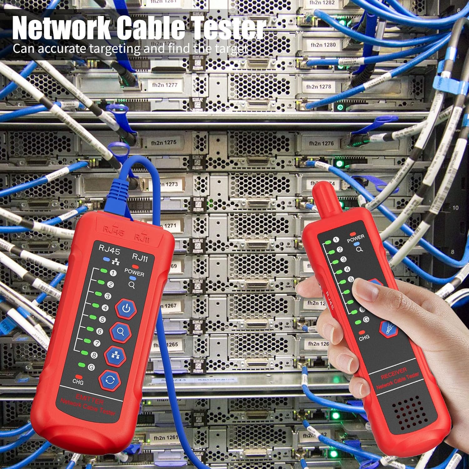 Network Cable Tester, RJ11 RJ45 CAT5 CAT6 Ethernet LAN Wire Tracer with Headphone Jack and Signal Strength Indicator, for Noisy Environments