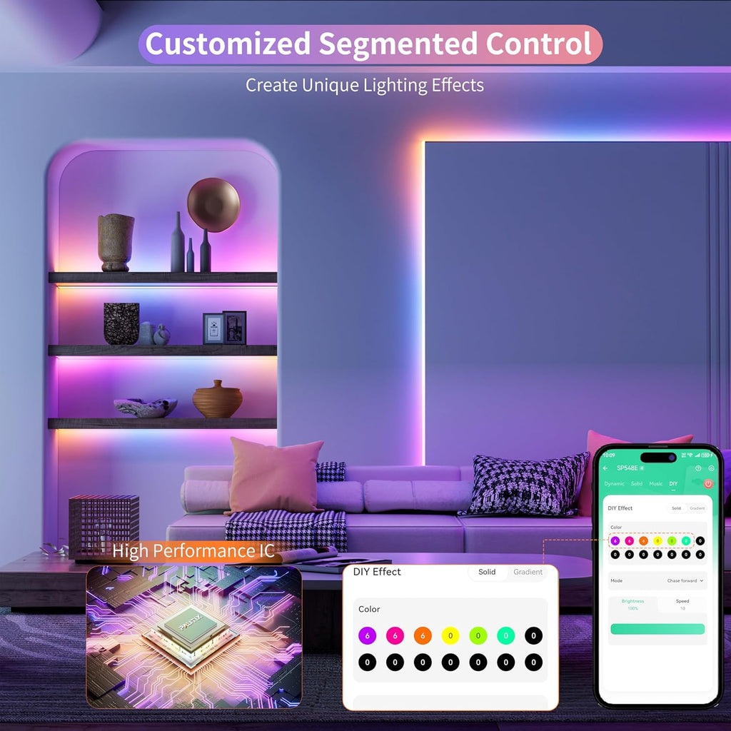 PAUTIX RGB Smart IC COB LED Strip Lights,6.56ft/2m Addressable UL-Listed 24V Chasing Color Flexible Tape Light Multicolor,Work with Alexa/Google Assistant,for Cabinet,TV,Bedroom,Party DIY Decoration