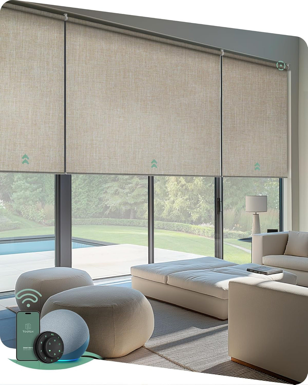 Yoolax Smart Coupled Roller Shades Compatible with Alexa Google, Motorized Blinds with Remote Blackout Coupled Roller Shades for X-Large Windows, Custom Size (XL Coupled-Beige)