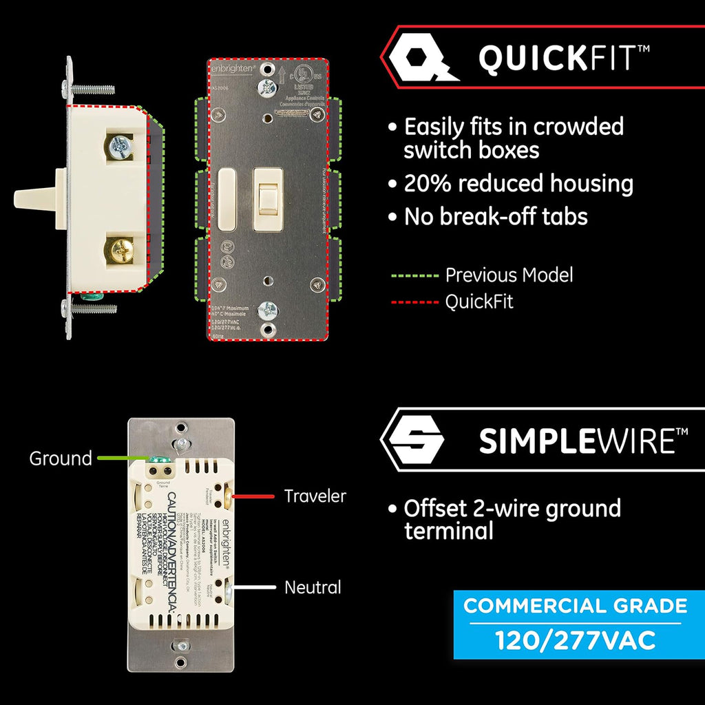 Enbrighten Almond Add-On Switch, QuickFit & SimpleWire, Z-Wave/Zigbee, Not A Stand Alone Switch, 24 Pack, 85097