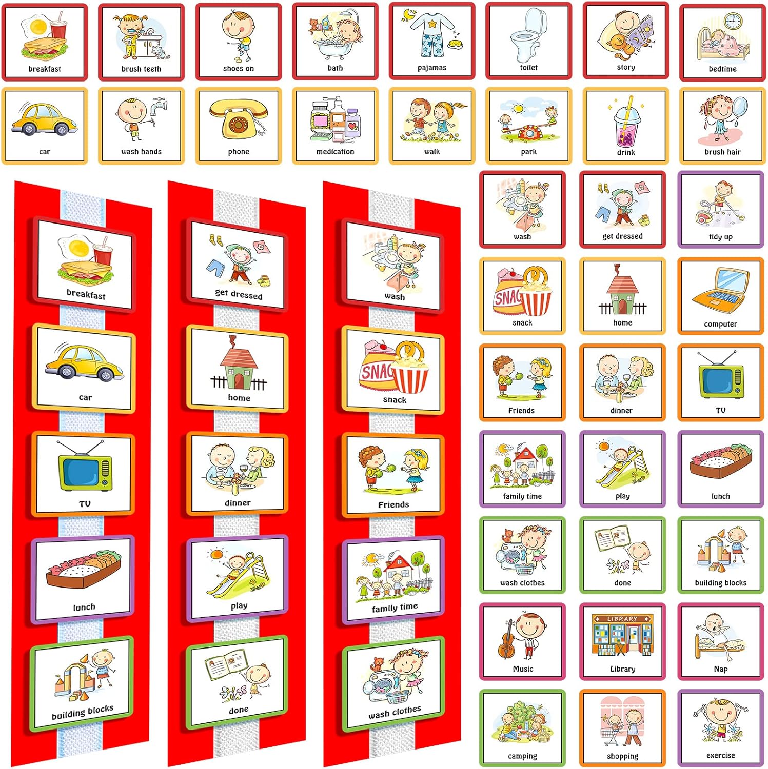 Geyee 60 Pcs Visual Schedule Cards Daily Routine Chart Visual Planner Cards Bulk for Autism Learning Materials Asperger's ADHD Home Education Behavioral Tool(Red)