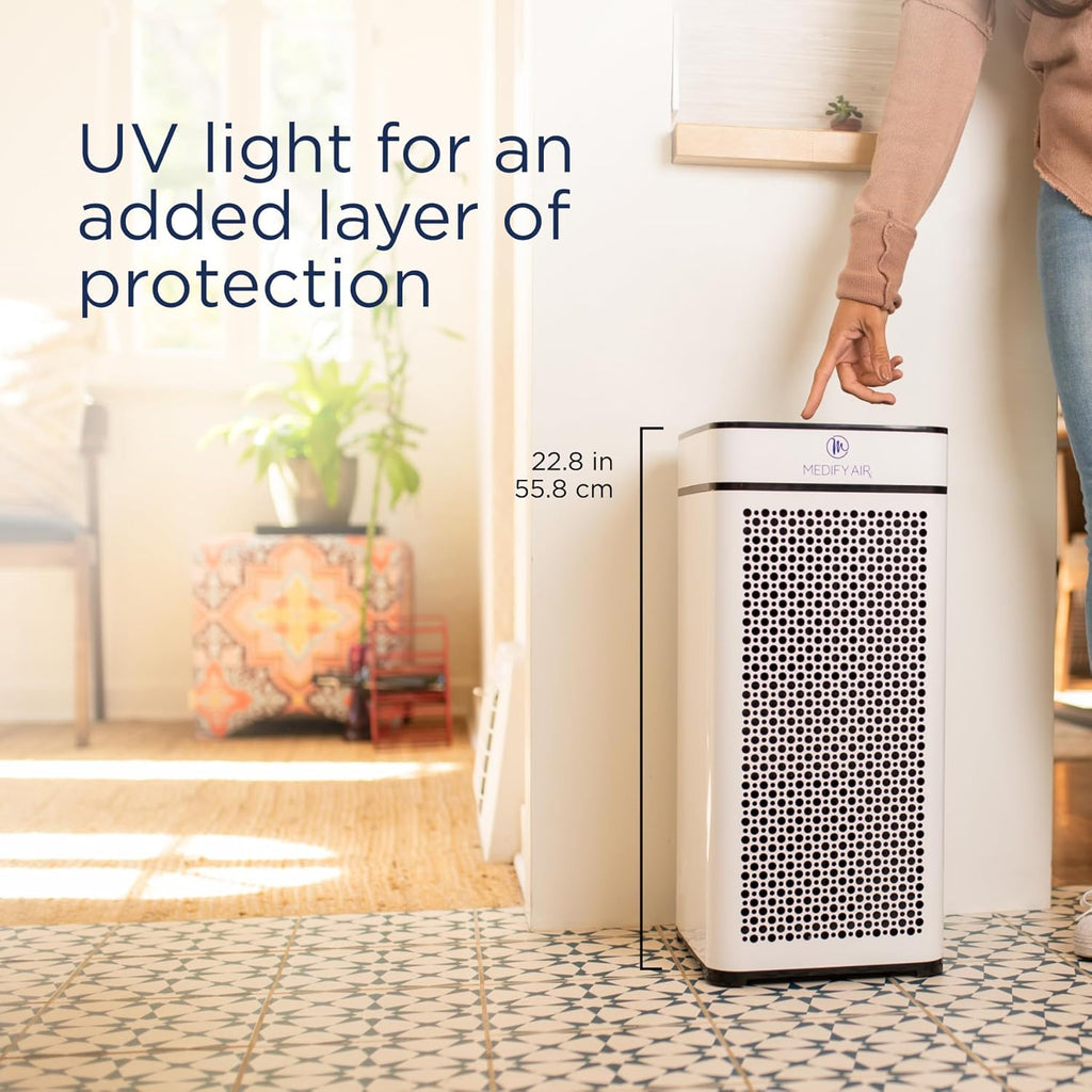 Medify MA-40 UV Light Air Purifier with True HEPA H14 Filter | 1,793 ft² Coverage in 1hr for Wildfires Smoke, Odors, Pollen, Pets | Removal to 0.1 Microns | White, 2-Pack