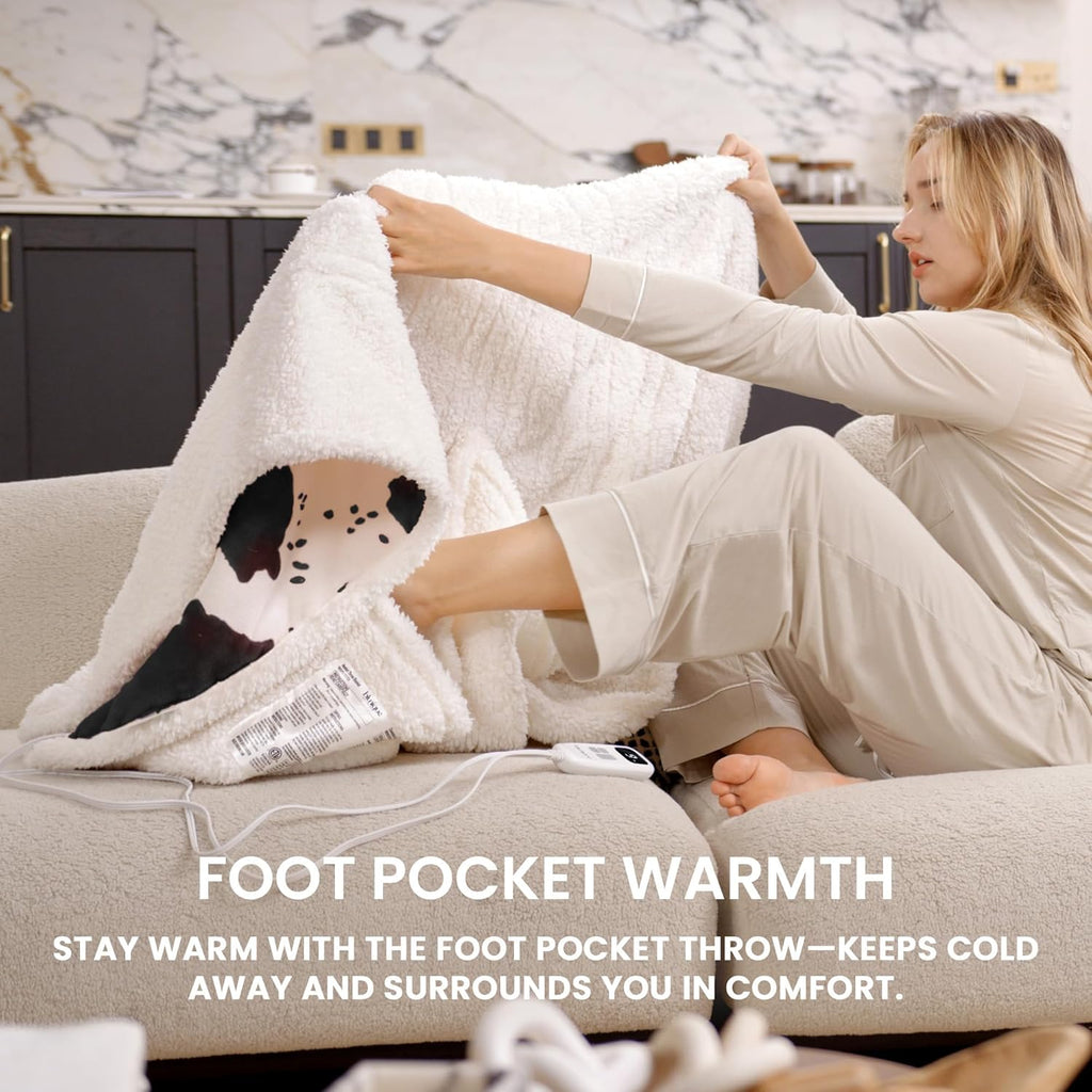 Heated Blanket Throw Electric Blanket with Foot Pocket, GentleSoft Flannel Blanket Throw with 10 Heating Settings,10 Hours Auto Off, Cow Print Cozy Soft, Washable, Warm Gifts (50x62 Inch)