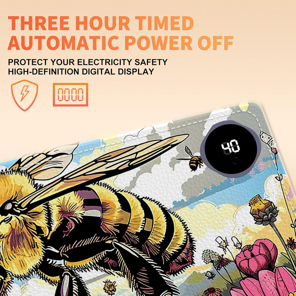 Heated Mouse Pad, Warm Desk Pad, Keyboard Mat 31.5 x 13 Inch Large Size Intelligent Fast Heating, 3 Speed Adjustable, Timed Auto Power Off for Game Office Home,Bees Collect Honey