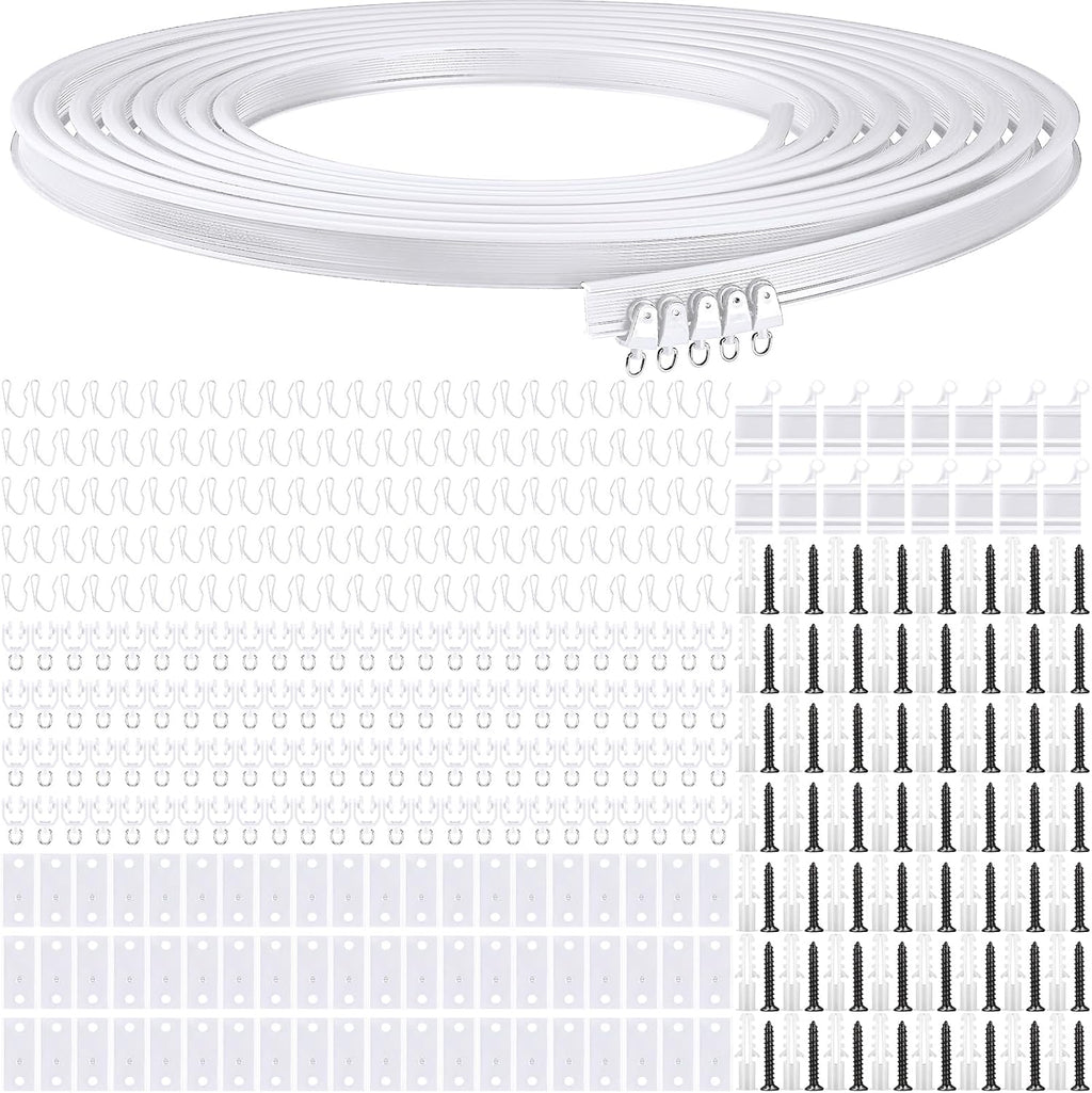 Jetec Curtain Tracks Ceiling Flexible Curtain Track Bendable Rail Curved Wall Mounted for Living Room Bedroom Divider Rod RV(20 Meter/ 65.6 Feet,White)