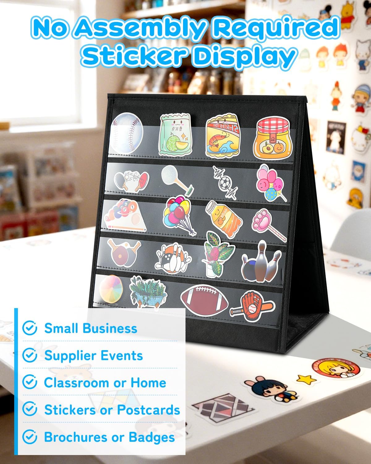 UCEC Portable Sticker Display Stand Foldable, Non-Woven Fabric Sticker Holder Display Double Sided, Sticker Organizer for Vendor Events, Craft Shows & Small Business Displays (5 Layers 13×12.2in)