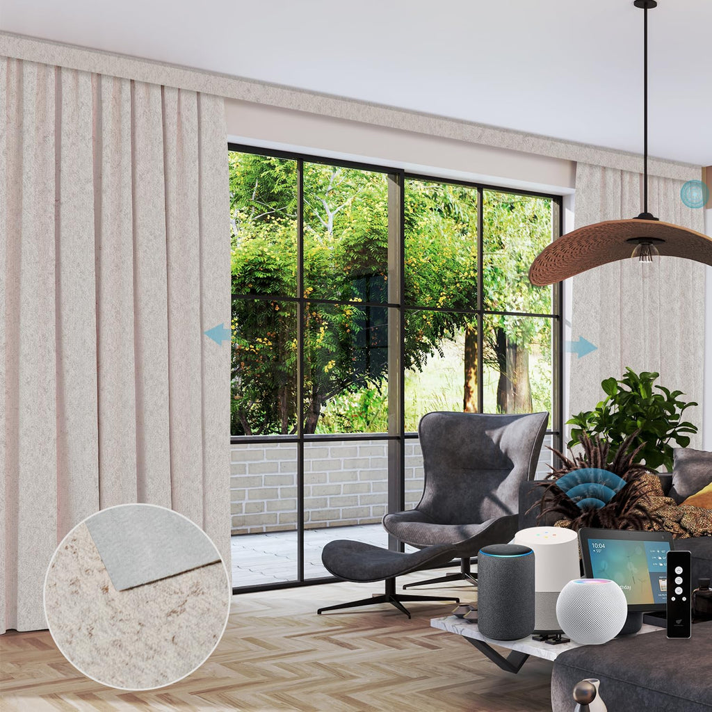 SmartWings Automatic Curtain Opener with Drapery, Motorized Vertical Blinds with Remote, Electric Closet Doors Sliding Panels Compatible with Alexa Google Homekit, 90% Blackout Milky Coffee