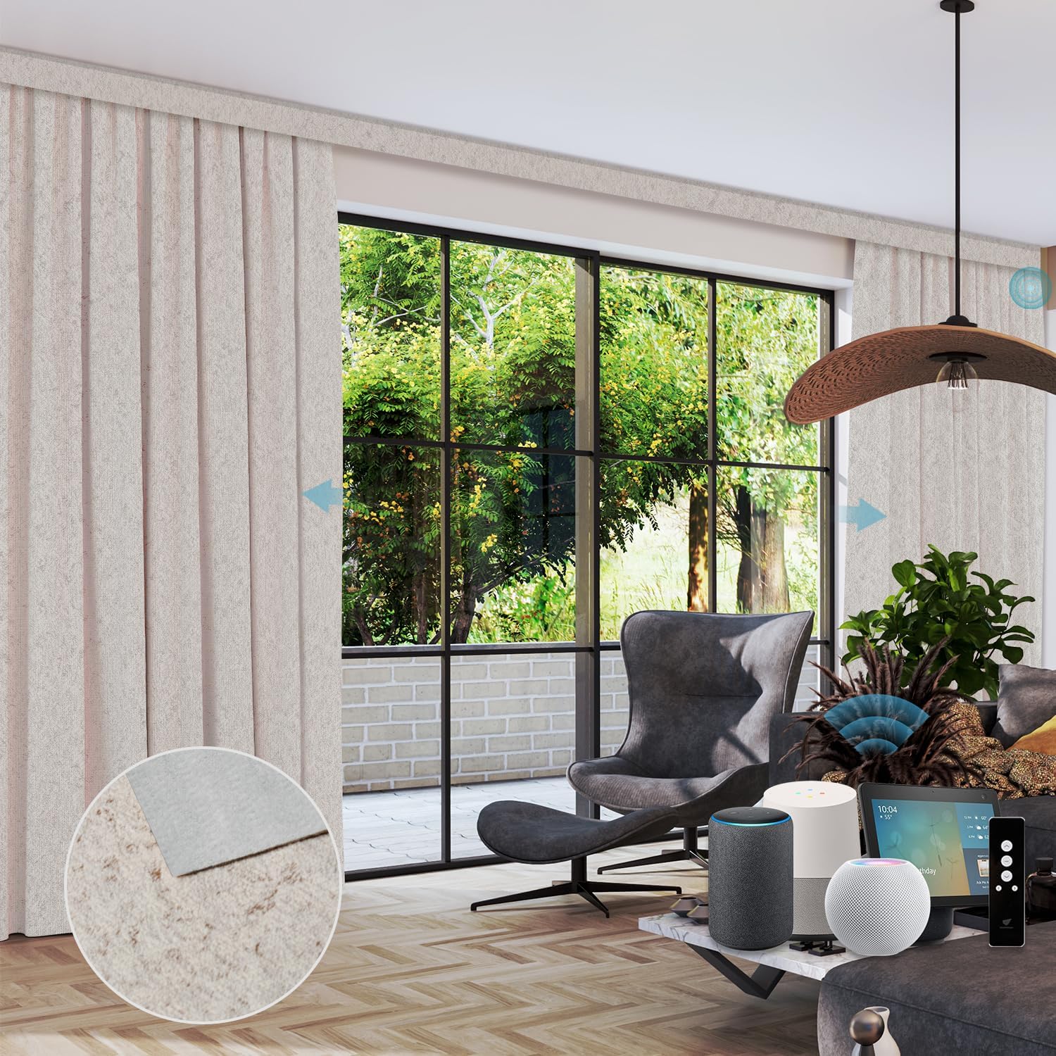 SmartWings Automatic Curtain Opener with Drapery, Motorized Vertical Blinds with Remote, Electric Closet Doors Sliding Panels Compatible with Alexa Google Homekit, 90% Blackout Milky Coffee