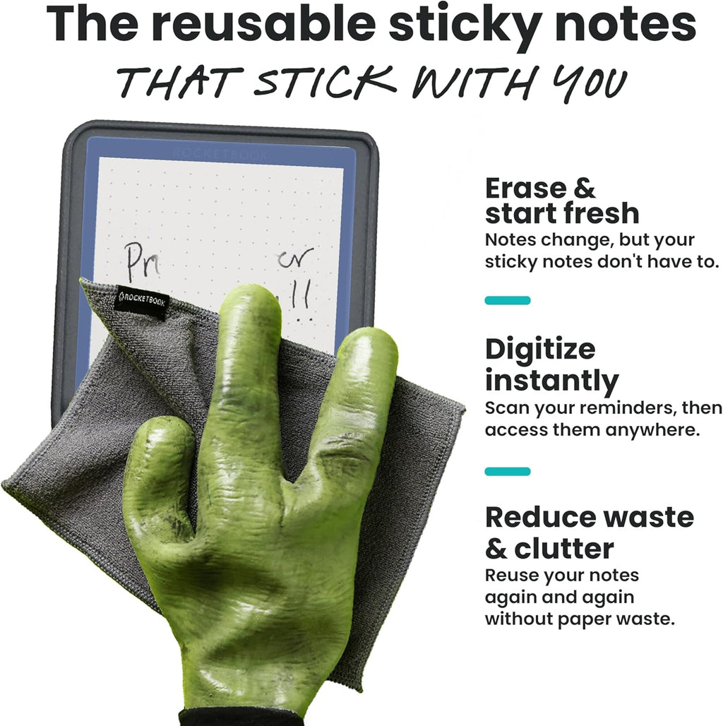 Rocketbook Reusable Sticky Notes, Restick and Reorganize Memo Pads, 3"x3", 16 Multi-Colored and 15 Black Sticky Notes, Includes Pen, Towel + Carrying Case (Kit of 2)