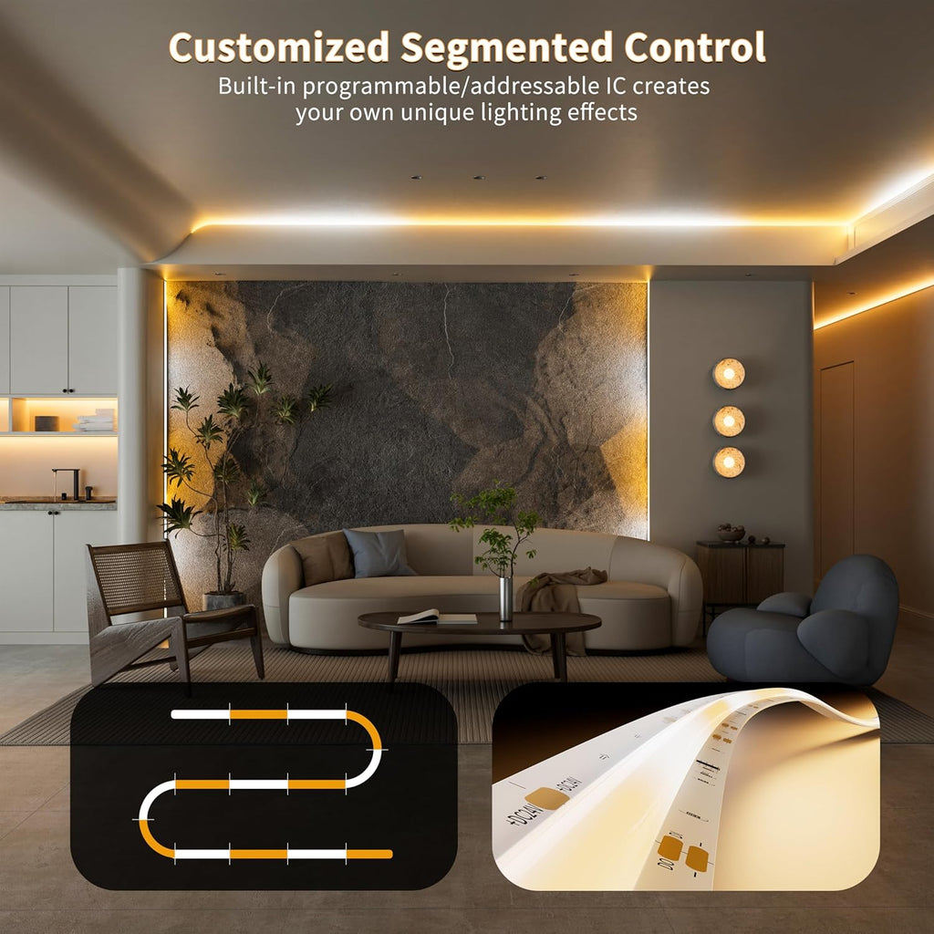 PAUTIX COB LED Strip Lights Addressable 2700K-6500K Chasing White Light CCT Smart IC Tunable Tape Lights 16.4ft Super Bright Dimmable,Alexa Voice Control,for Under Cabinet Bedroom Kitchen DIY Lighting