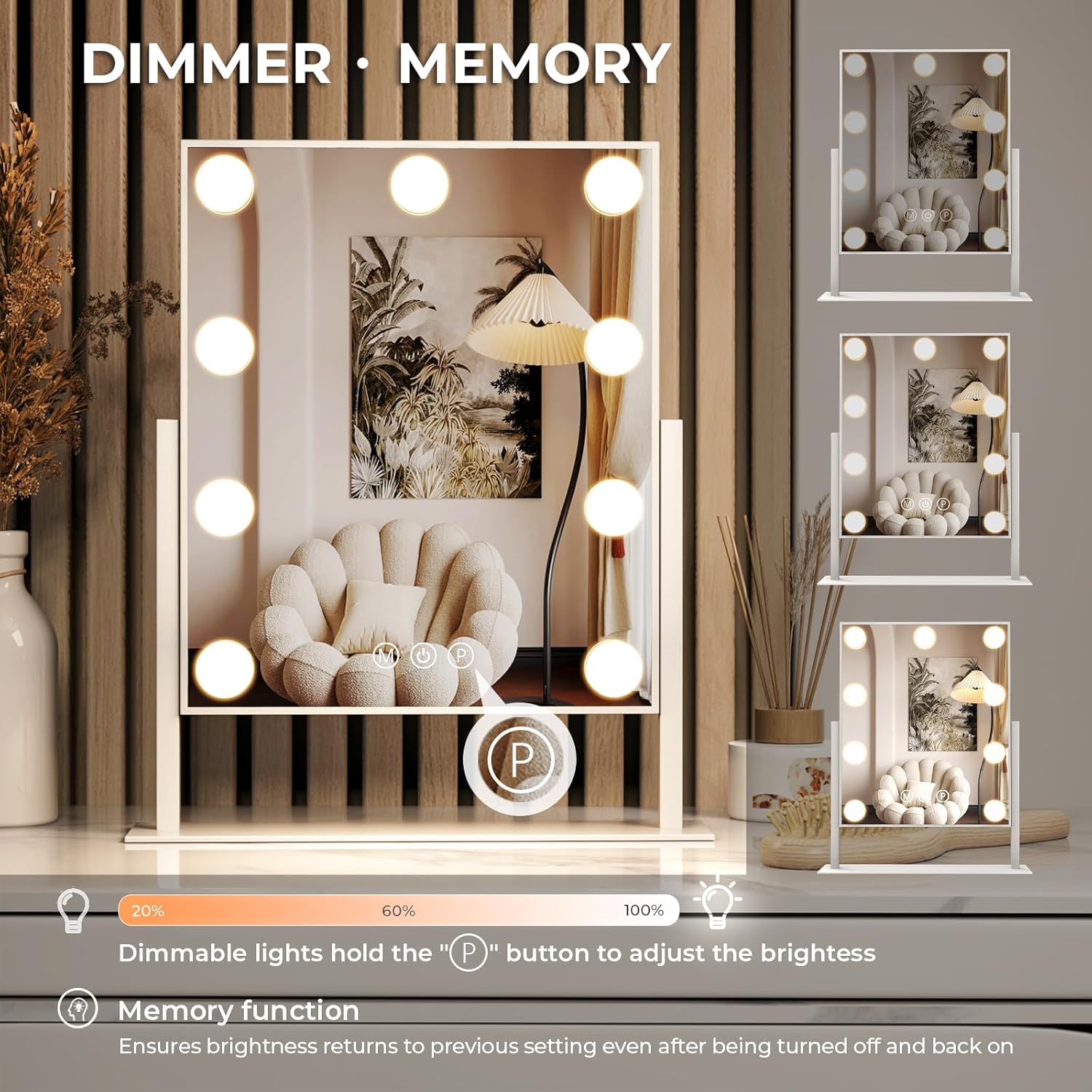 ZL ZELing Vanity Mirror with Lights,Makeup Mirror with Lights,Light up Mirrors with Smart Touch 3 Colors Dimmable,Mirror with Lights with 360° Rotation