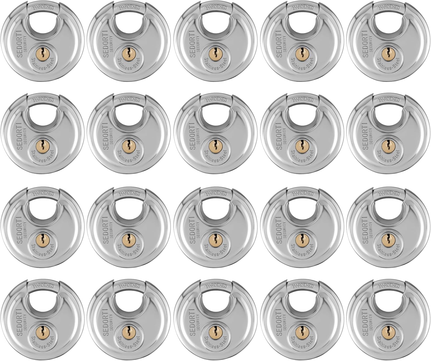 20-Pack Discus Padlocks Keyed Alike, 2-3/4 inch Wide, Stainless Steel 304 Round Lock, Waterproof and Rustproof Storage Lock with Brass Keys, Ideal for Storage Unit Gate, Outdoor, Shed, Fence