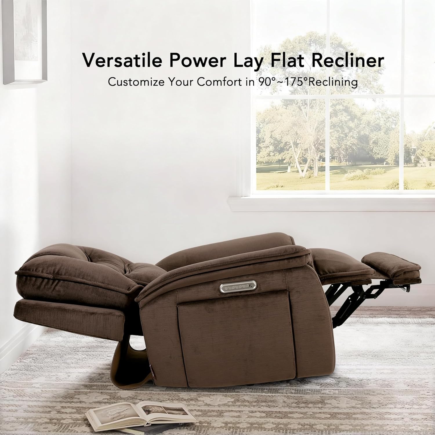 EONIX Triple Motor Lay Flat Zero Gravity Power Recliner Chair with Heat and Massage, Independent Adjustable Backrest Footrest Headrest, 400lbs Heavy Duty Medium Size, Stylish Chenille, Dark Brown