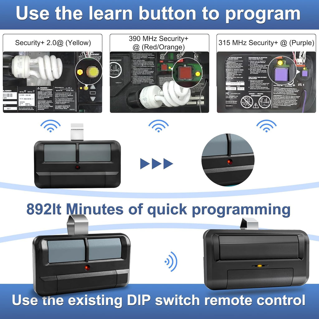 Upgrade 892lT Garage Door Opener Remote for Liftmaster, 2-Button Security+ 2.0 Learning Remote Control Replaces 972lM 372lM 62lM,Works with Chamberlain Craftsman Dip Switch, Etc. 2pack