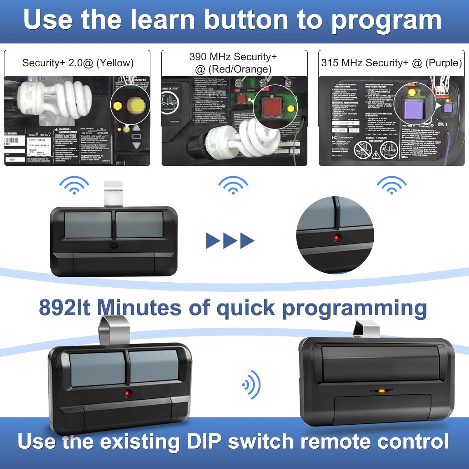 Upgrade 892lT Garage Door Opener Remote for Liftmaster, 2-Button Security+ 2.0 Learning Remote Control Replaces 972lM 372lM 62lM,Works with Chamberlain Craftsman Dip Switch, Etc. 2pack