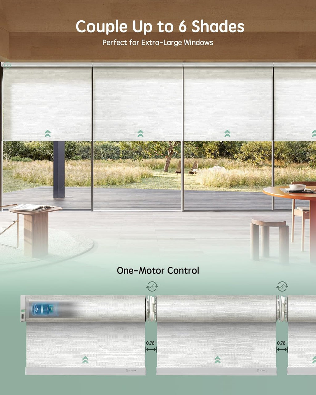 Yoolax Smart Coupled Roller Shades Compatible with Alexa Google, Motorized Blinds with Remote Light Filtering Coupled Roller Shades for X-Large Windows, Custom Size(XL Coupled-Jacquard White)