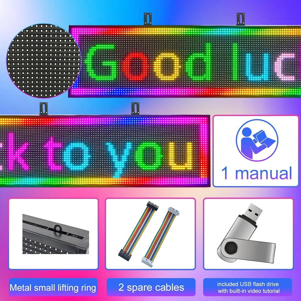 Programmable Scrolling LED Sign Outdoor Signs for Businesses Pantalla LED Para Publicidad Waterproof Digital Display Board - Custom Electronic Message Panel for Wall (Letrero) 39"X8"